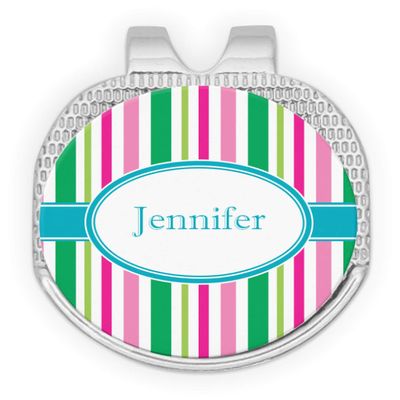 YouCustomizeIt Personalized Grosgrain Stripe Golf Ball Marker - Hat Clip - Silver