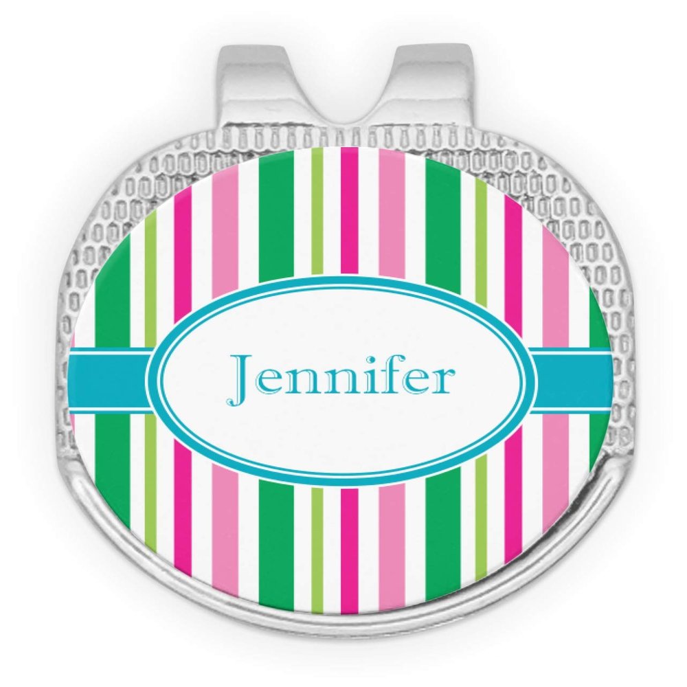 YouCustomizeIt Personalized Grosgrain Stripe Golf Ball Marker - Hat Clip - Silver