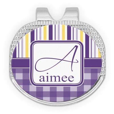 YouCustomizeIt Personalized Purple Gingham & Stripe Golf Ball Marker - Hat Clip - Silver
