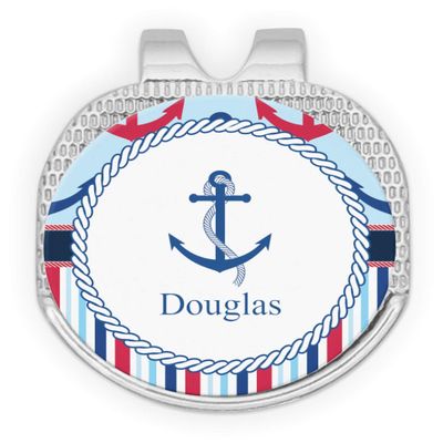 YouCustomizeIt Personalized Anchors & Stripes Golf Ball Marker - Hat Clip - Silver