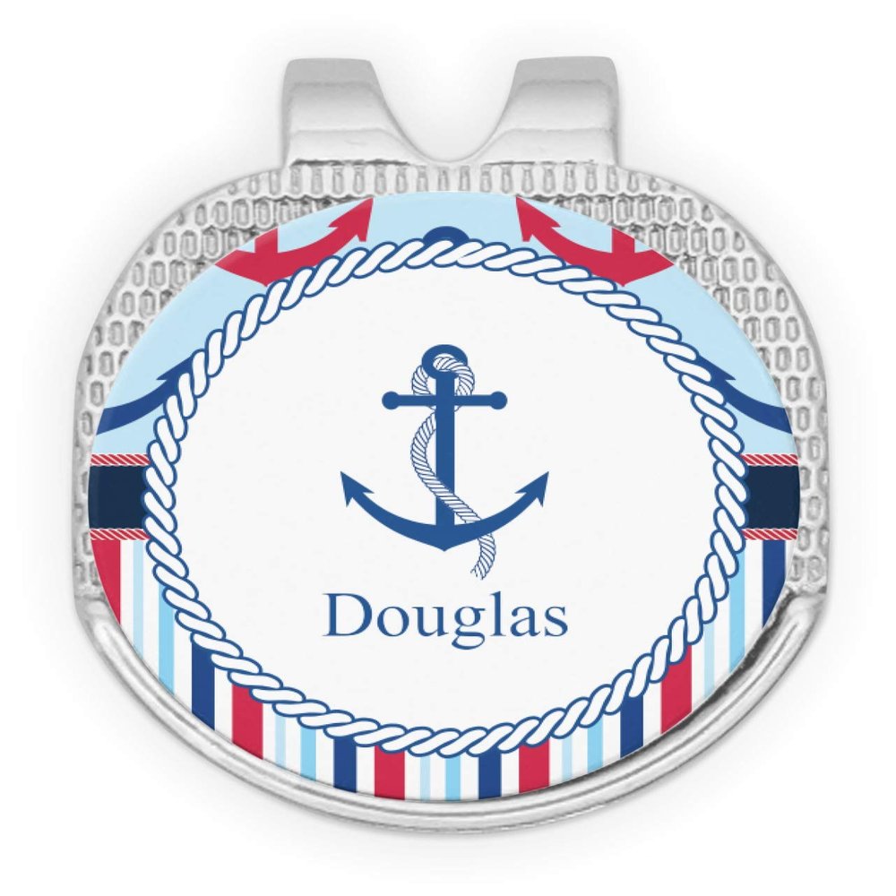 YouCustomizeIt Personalized Anchors & Stripes Golf Ball Marker - Hat Clip - Silver