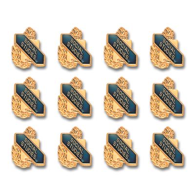 SHOP AWARDS AND GIFTS Social Studies Enamel Lapel Pins for Students Appreciation Reward School Teacher, Bulk Pack of 12, Poly Bagged, 5/8 Inch