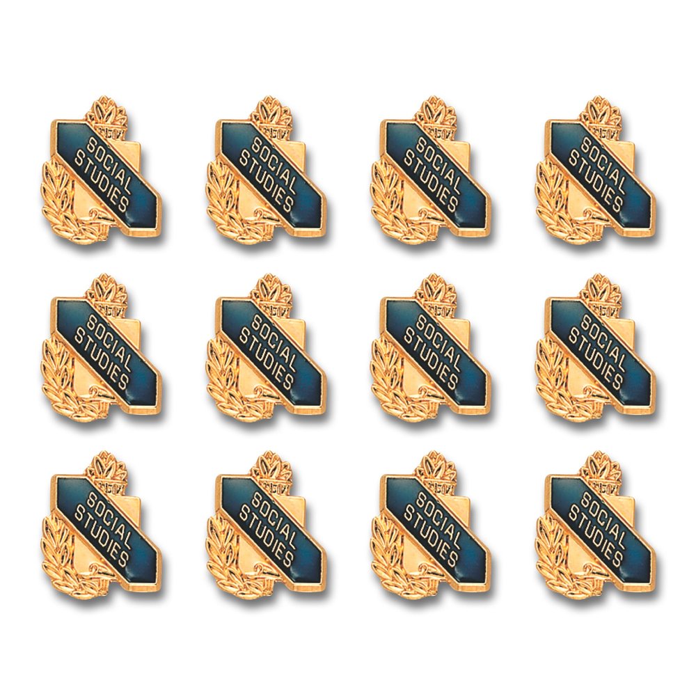 SHOP AWARDS AND GIFTS Social Studies Enamel Lapel Pins for Students Appreciation Reward School Teacher, Bulk Pack of 12, Poly Bagged, 5/8 Inch