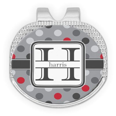 YouCustomizeIt Personalized Red & Gray Polka Dots Golf Ball Marker - Hat Clip - Silver