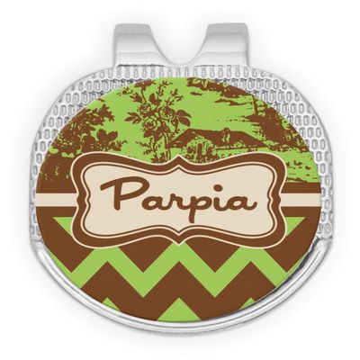 YouCustomizeIt Personalized Green & Brown Toile & Chevron Golf Ball Marker - Hat Clip - Silver