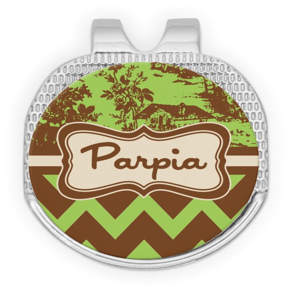YouCustomizeIt Personalized Green & Brown Toile & Chevron Golf Ball Marker - Hat Clip - Silver