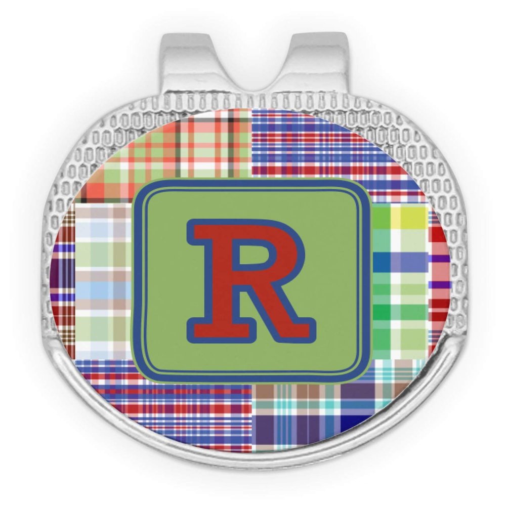 YouCustomizeIt Personalized Blue Madras Plaid Print Golf Ball Marker - Hat Clip - Silver
