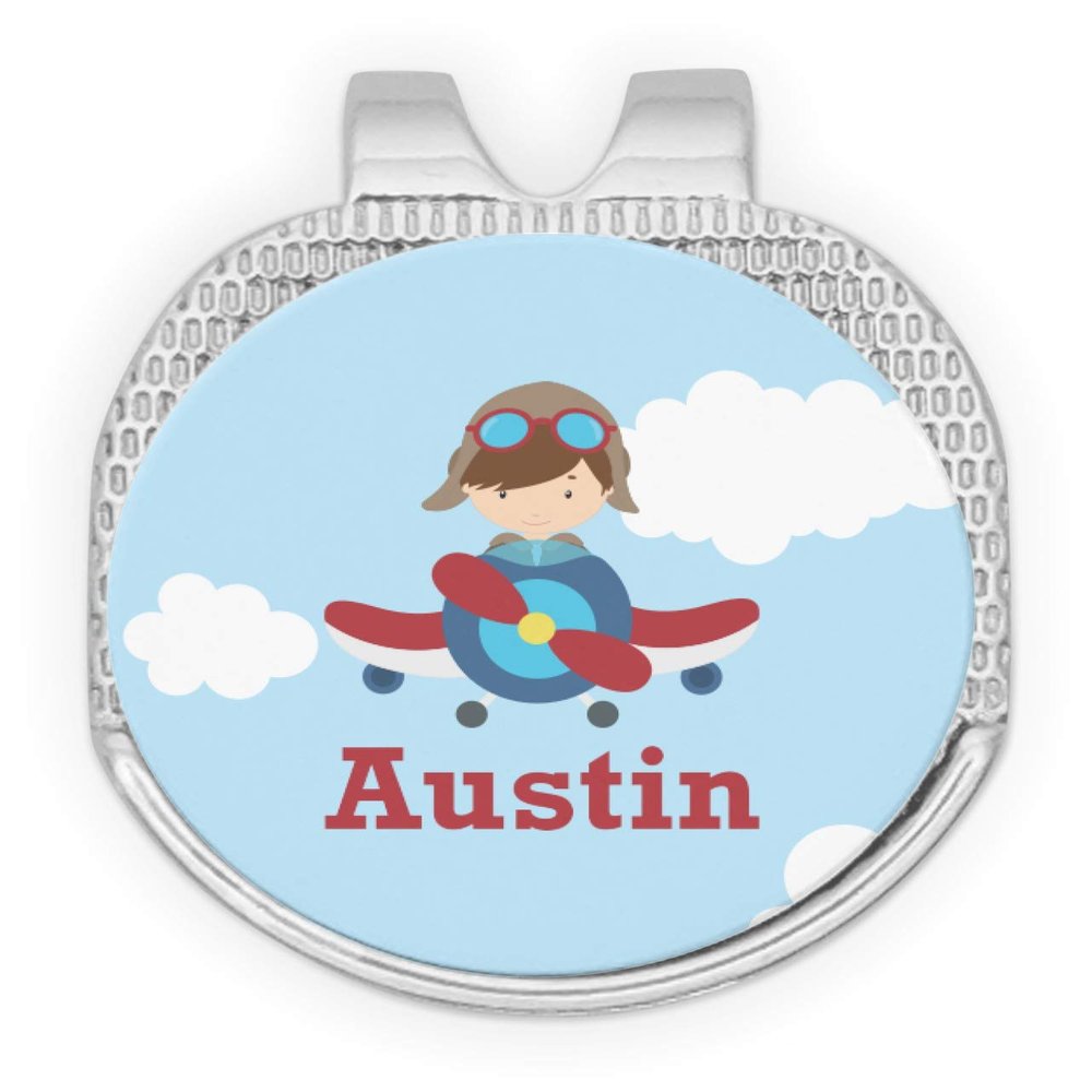 YouCustomizeIt Personalized Airplane & Pilot Golf Ball Marker - Hat Clip - Silver