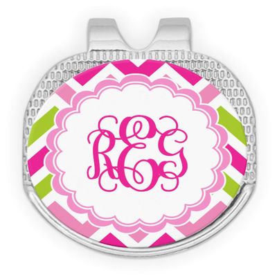 YouCustomizeIt Personalized Pink & Green Chevron Golf Ball Marker - Hat Clip - Silver