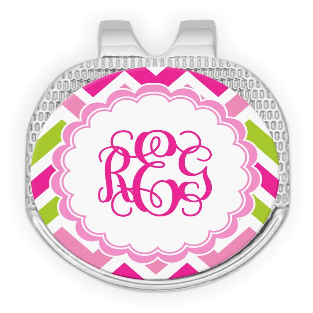 YouCustomizeIt Personalized Pink & Green Chevron Golf Ball Marker - Hat Clip - Silver