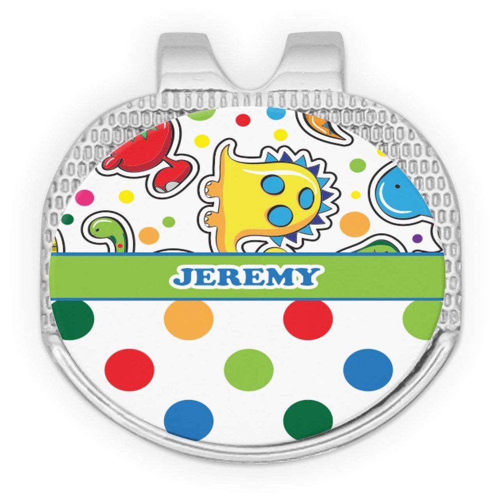 YouCustomizeIt Personalized Dinosaur Print & Dots Golf Ball Marker - Hat Clip - Silver