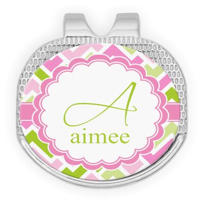 YouCustomizeIt Personalized Pink & Green Geometric Golf Ball Marker - Hat Clip - Silver