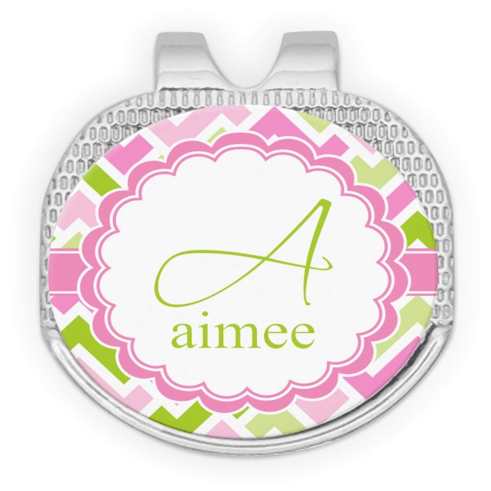 YouCustomizeIt Personalized Pink & Green Geometric Golf Ball Marker - Hat Clip - Silver