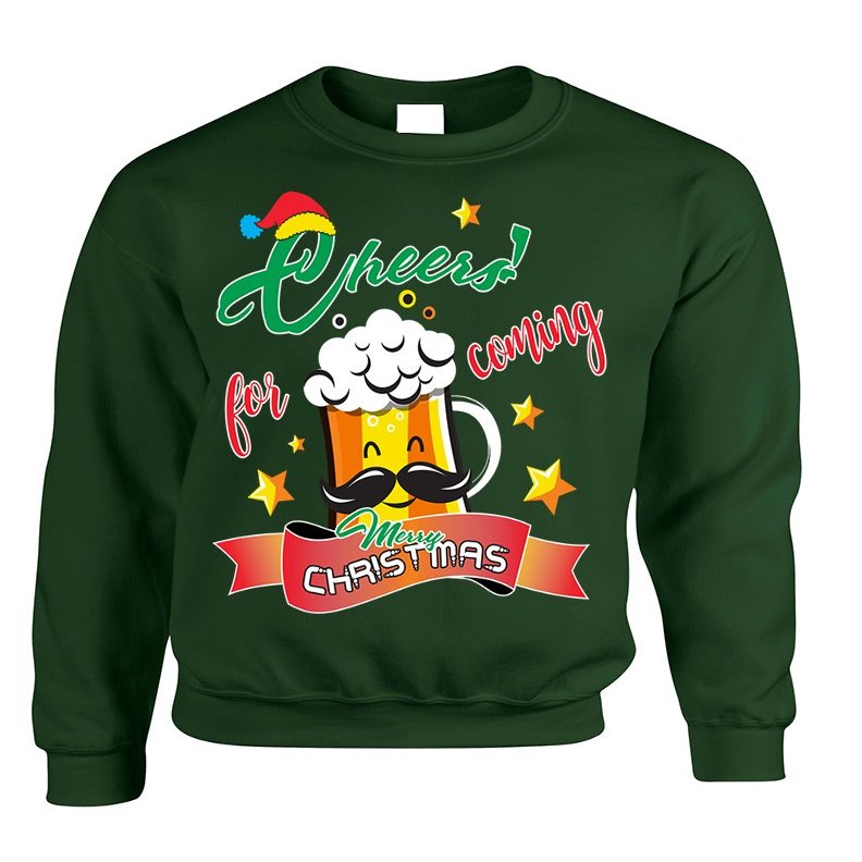 ALLNTRENDS Adult Sweatshirt Cheers for Coming Beer Lover Xmas Gift Idea (L, Forest Green)
