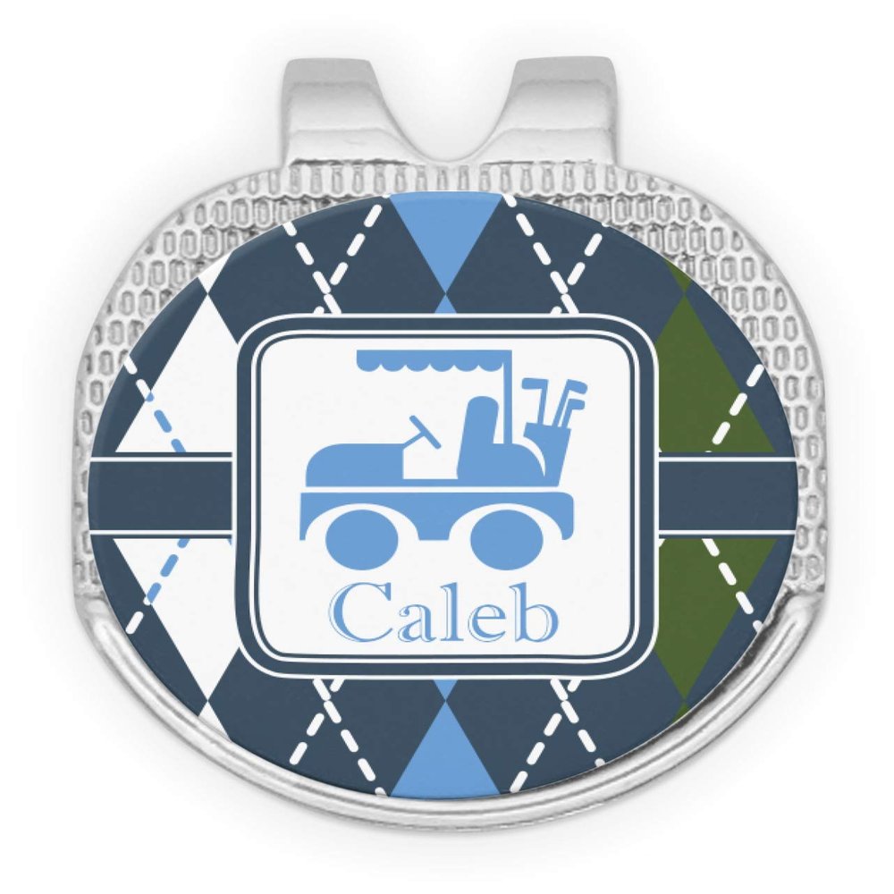 YouCustomizeIt Personalized Blue Argyle Golf Ball Marker - Hat Clip - Silver