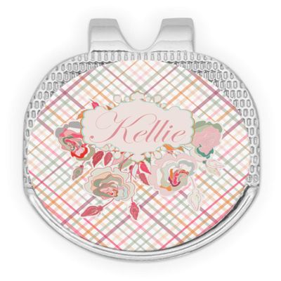 YouCustomizeIt Personalized Modern Plaid & Floral Golf Ball Marker - Hat Clip - Silver