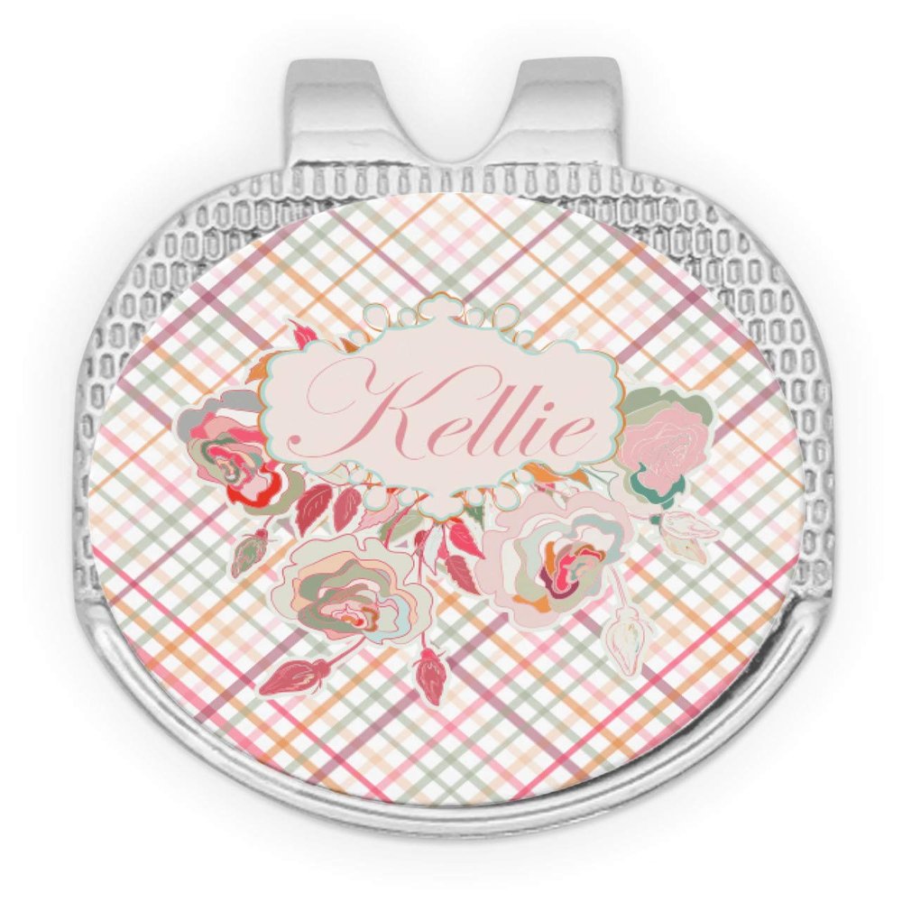 YouCustomizeIt Personalized Modern Plaid & Floral Golf Ball Marker - Hat Clip - Silver