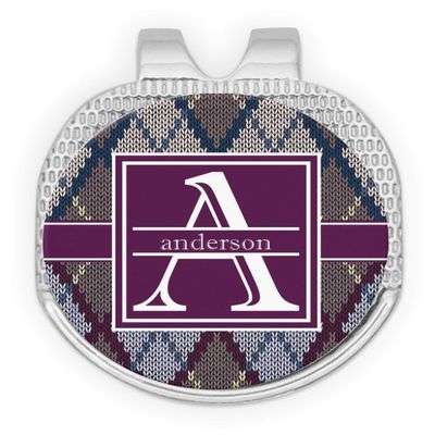 YouCustomizeIt Personalized Knit Argyle Golf Ball Marker - Hat Clip - Silver