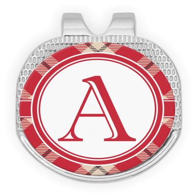 RNK Shops Personalized Red & Tan Plaid Golf Ball Marker - Hat Clip - Silver