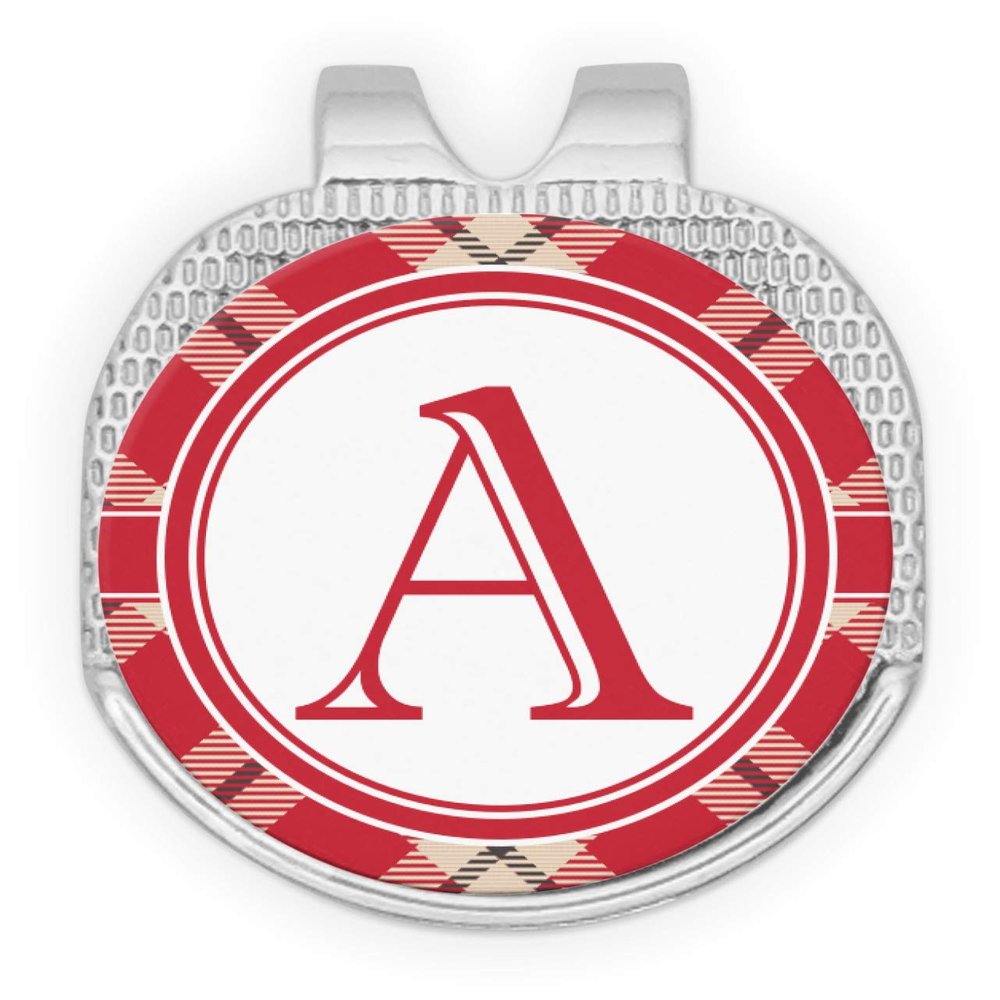 RNK Shops Personalized Red & Tan Plaid Golf Ball Marker - Hat Clip - Silver