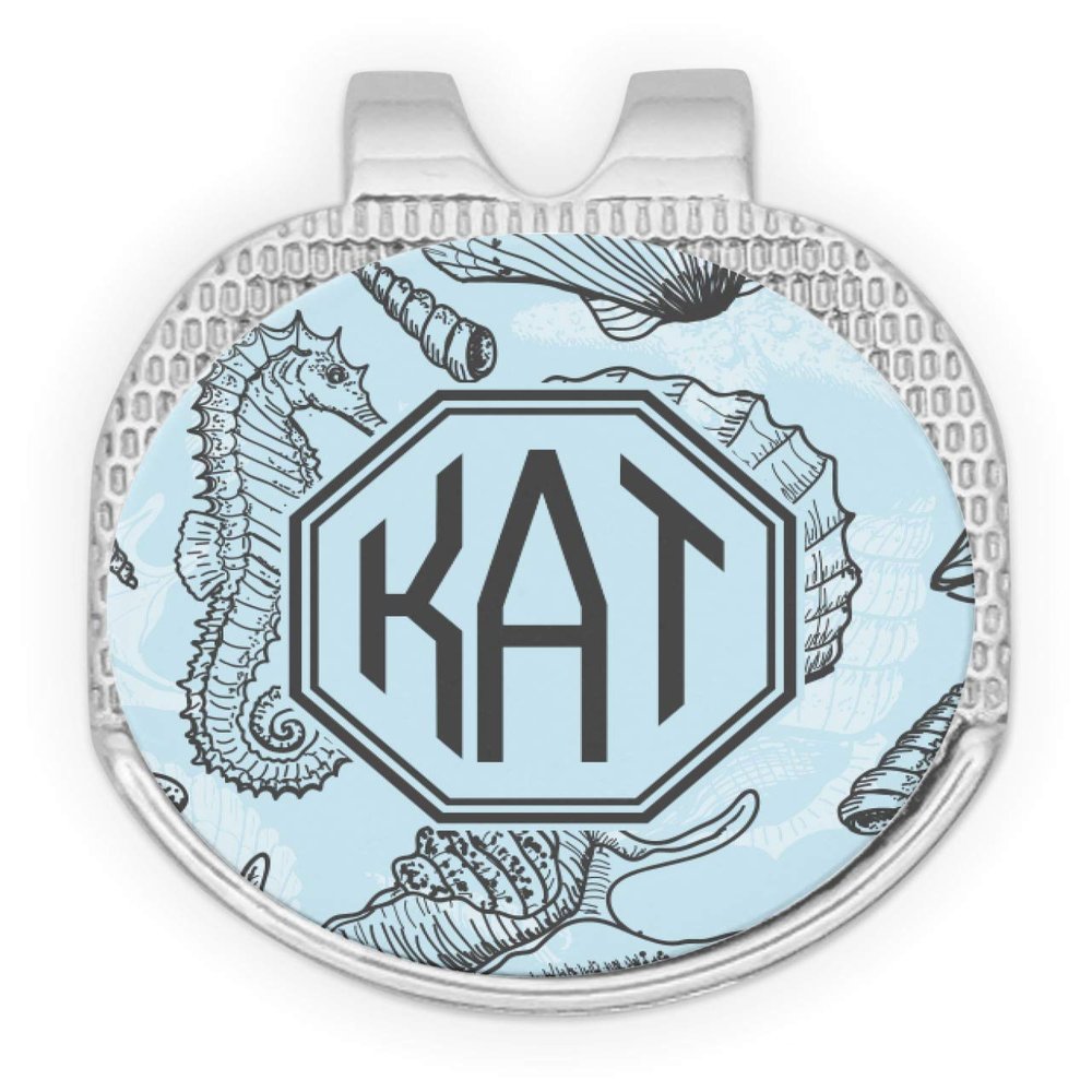 YouCustomizeIt Personalized Sea-Blue Seashells Golf Ball Marker - Hat Clip - Silver