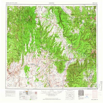 YellowMaps Cortez CO topo map, 1:250000 Scale, 1 X 2 Degree, Historical, 1966, Updated 1966, 22.2 x 32.2 in - Tyvek
