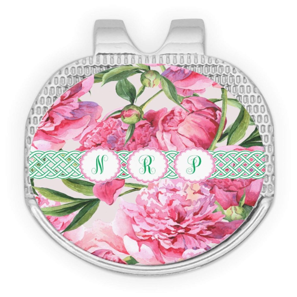 YouCustomizeIt Personalized Watercolor Peonies Golf Ball Marker - Hat Clip - Silver