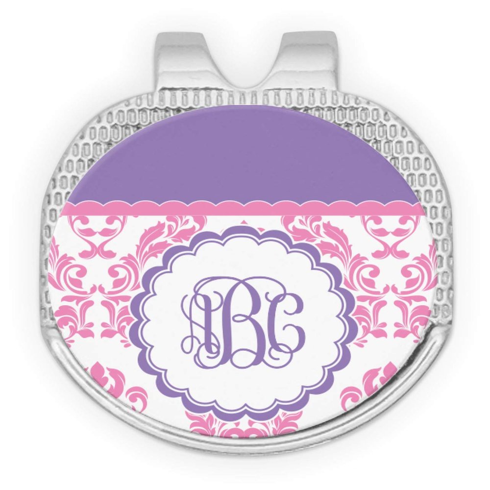 YouCustomizeIt Personalized Pink, White & Purple Damask Golf Ball Marker - Hat Clip - Silver