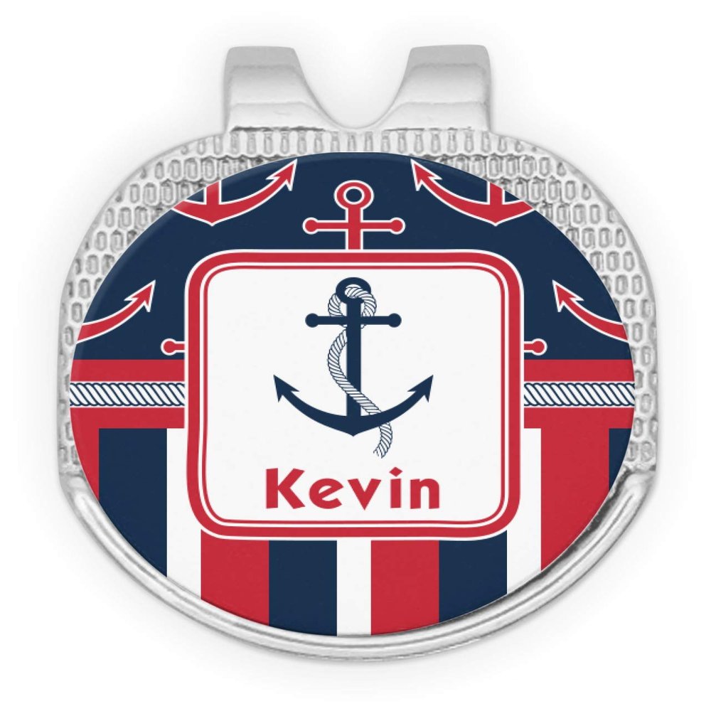 YouCustomizeIt Personalized Nautical Anchors & Stripes Golf Ball Marker - Hat Clip - Silver