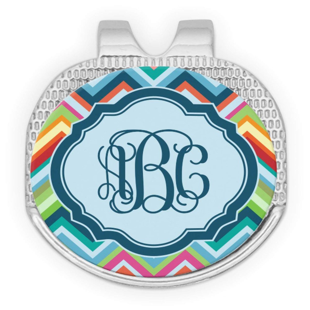 RNK Shops Personalized Retro Chevron Monogram Golf Ball Marker - Hat Clip - Silver