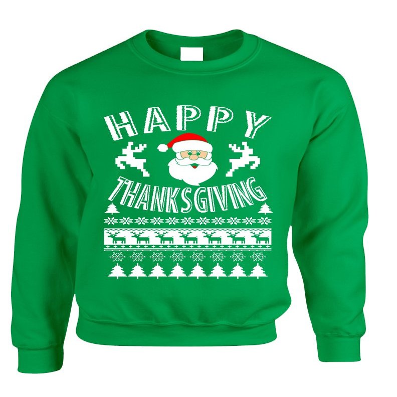 ALLNTRENDS Adult Sweatshirt Happy Thanksgiving Ugly Santa Top (2XL, Irish Green)