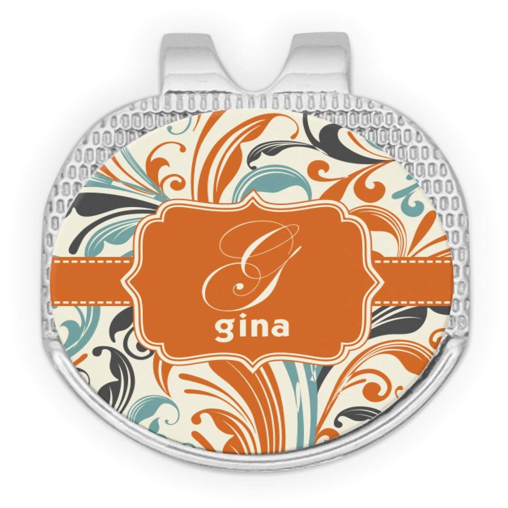 YouCustomizeIt Personalized Orange & Blue Leafy Swirls Golf Ball Marker - Hat Clip - Silver