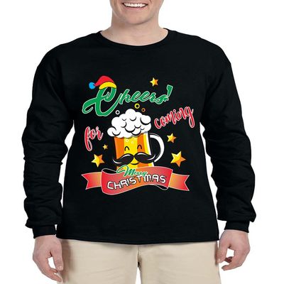 ALLNTRENDS Men's Long Sleeve Cheers for Coming Beer Lover Xmas Gift Idea (L, Black)