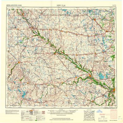YellowMaps New ULM MN topo map, 1:250000 Scale, 1 X 2 Degree, Historical, 1967, 22.2 x 28.7 in - Tyvek