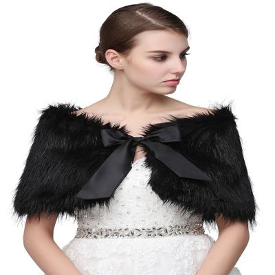 Sarahbridal Women's Faux Fur Wrap Cape Shawl Wedding Dresses and Ladies Party Black