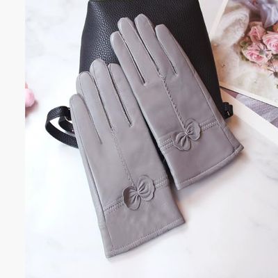 Ealafee Wrist Length Grey Glove for Driving Winter Real Leather Gloves for Adult