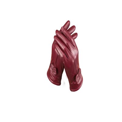 Ealafee Girl's Real Leather Lambskin Gloves Burgundy Winter Mitten with Fingers
