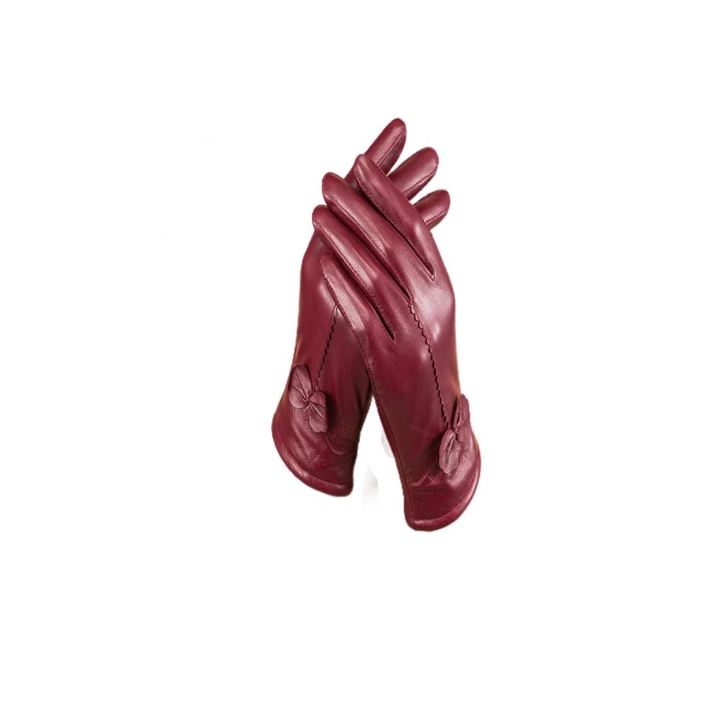 Ealafee Girl's Real Leather Lambskin Gloves Burgundy Winter Mitten with Fingers