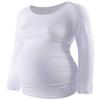 Bhome Maternity Shirt Long Sleeve Basic Top Ruch Sides Bodycon Tshirt for Pregnant Women Casual Wear Tee for Pregnancy White S view 1