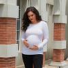 Bhome Maternity Shirt Long Sleeve Basic Top Ruch Sides Bodycon Tshirt for Pregnant Women Casual Wear Tee for Pregnancy White S view 3
