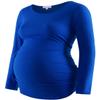 Bhome Maternity Shirt Long Sleeve Basic Top Ruch Sides Bodycon Tshirt for Pregnant Women Royal Blue XXL view 1