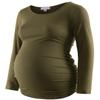 Bhome Maternity Shirt Long Sleeve Basic Top Ruch Sides Bodycon Tshirt for Pregnant Women Olive XL view 1