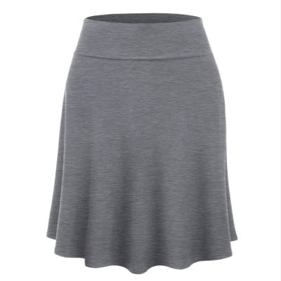 Lock and Love LL WB1105 Womens Lightweight Fold Over Flared Midi Skirt S Heather_Dark_Grey