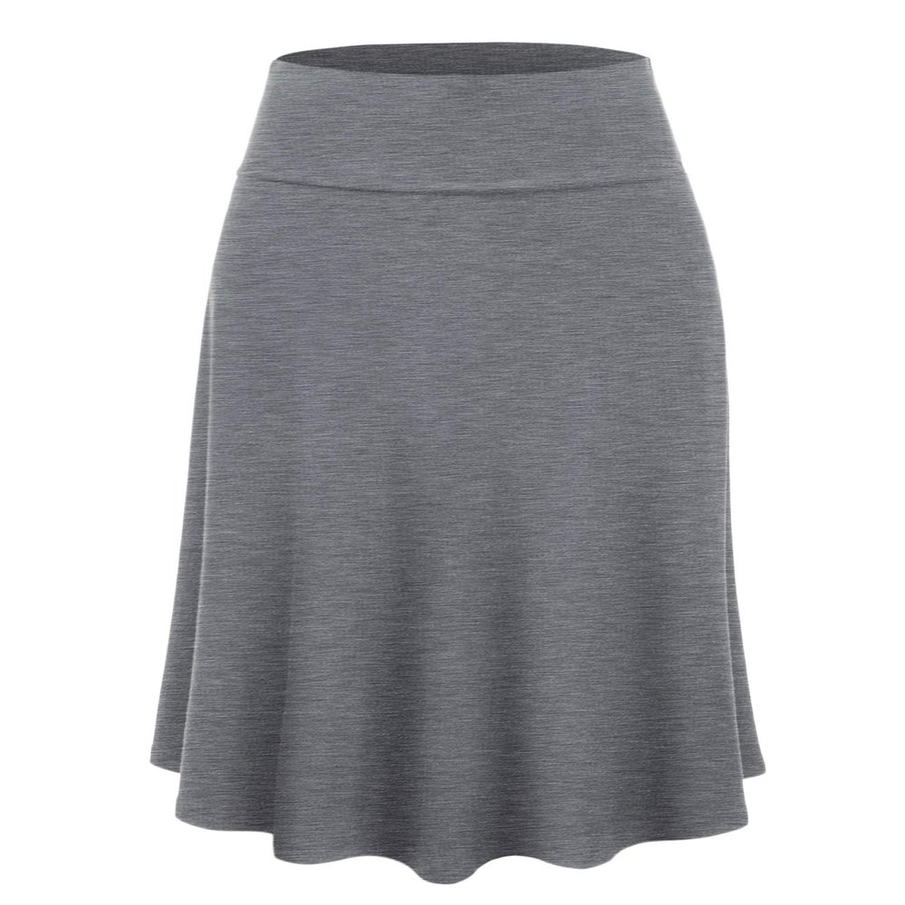 Lock and Love LL WB1105 Womens Lightweight Fold Over Flared Midi Skirt S Heather_Dark_Grey