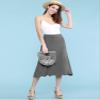Lock and Love LL WB1105 Womens Lightweight Fold Over Flared Midi Skirt S Heather_Dark_Grey view 2