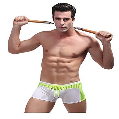 Letuwj Mens Swimwear Shorts Swimsuit Transparent Trunks Waistband Elastic White Large