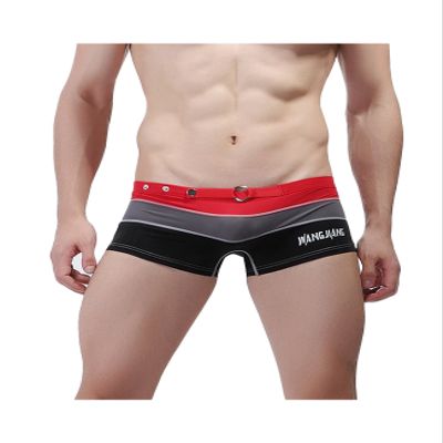 Letuwj Mens Swimming Pants Tricolor Beachwear Striped Trunks Red+Gray+Black X-Small
