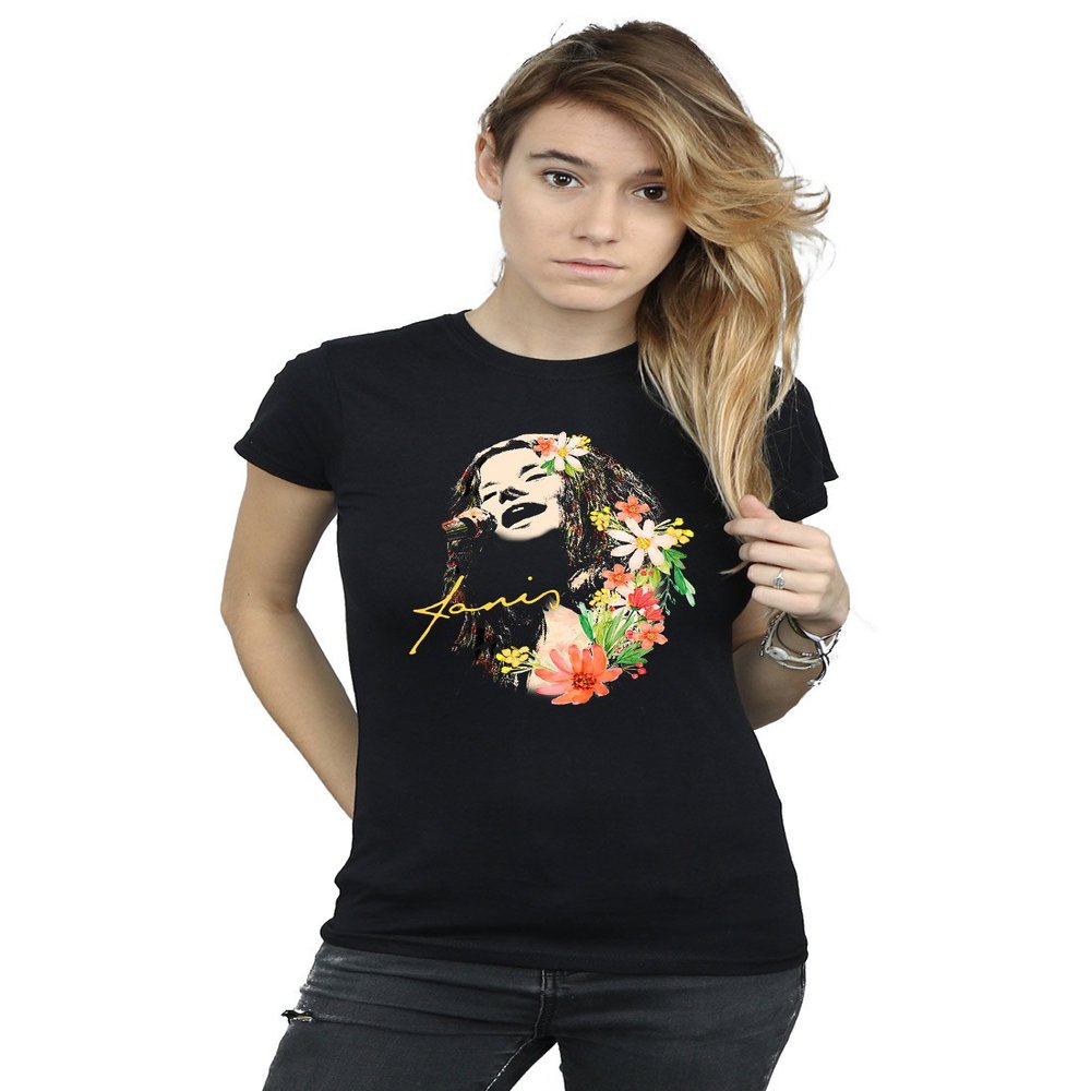 Absolute Cult Janis Joplin Women's Floral Pattern T-Shirt XX-Large Black