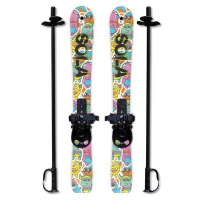 SOLA Kids Ski Set  Beginner Cross Country Skis with Poles and Adjustable Bindings for Ages 34, Backyard Winter Fun (Gaggle)