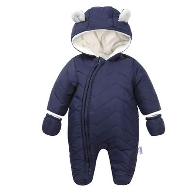 DINGDONG'S CLOSET Baby Boy Girl Winter Hooded Puffer Jacket Snowsuit with Gloves(Navy,6-9M)